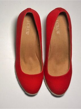 J. Crew Red Canvas Espadrille Wedge Sandals Size 7.5 Preppy Summer Staple